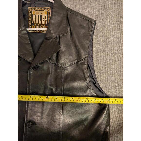 Adler Vintage Men's Black Authentic Collared Leather Motorcycle Biker Vest - Picture 8 of 9